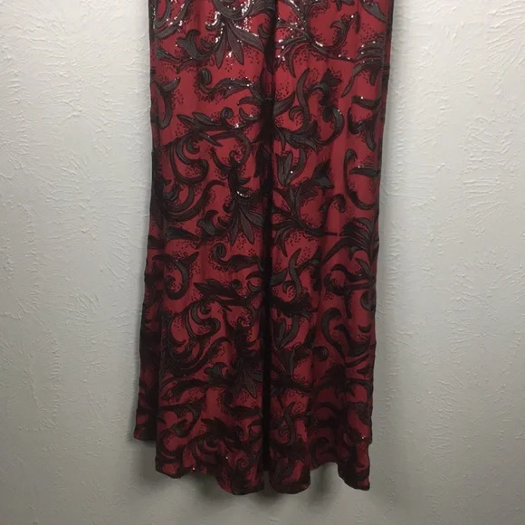 Marina Maroon & Black Sequin Strapless Sequin Gown